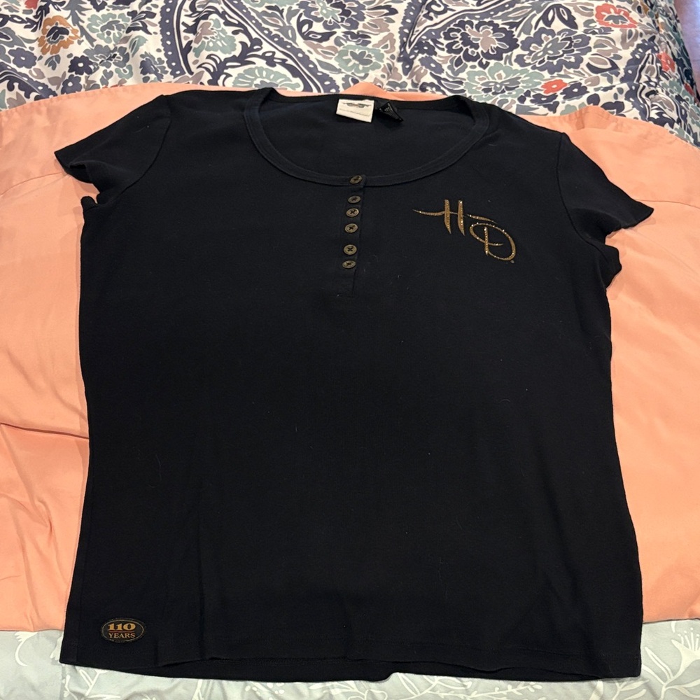 Harley-Davidson Black Henley with Gold Logo